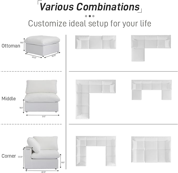 Cloud Couch Modular Sectional Sofa with Storage Ottoman,L Shaped Couch for Living Room,120.45inch Down Filled 4 Seater Convertible Sectional Sofas,Covers Washable&Replaceable (White)