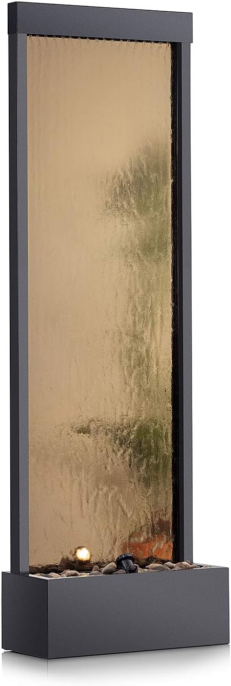 Alpine Corporation | 72"H Indoor/Outdoor Mirror Waterfall Floor Fountain — LED Lights & River Stones — Elegant Bronze Finish for Home, Office, Patio & Entryway Décor