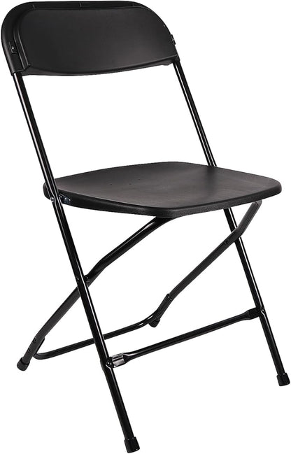 BTEXPERT Set of 4, Black Plastic Folding Chair Steel Frame Commercial High Capacity Event Chair Lightweight Set for Office Wedding Party Picnic Kitchen Dining Church School
