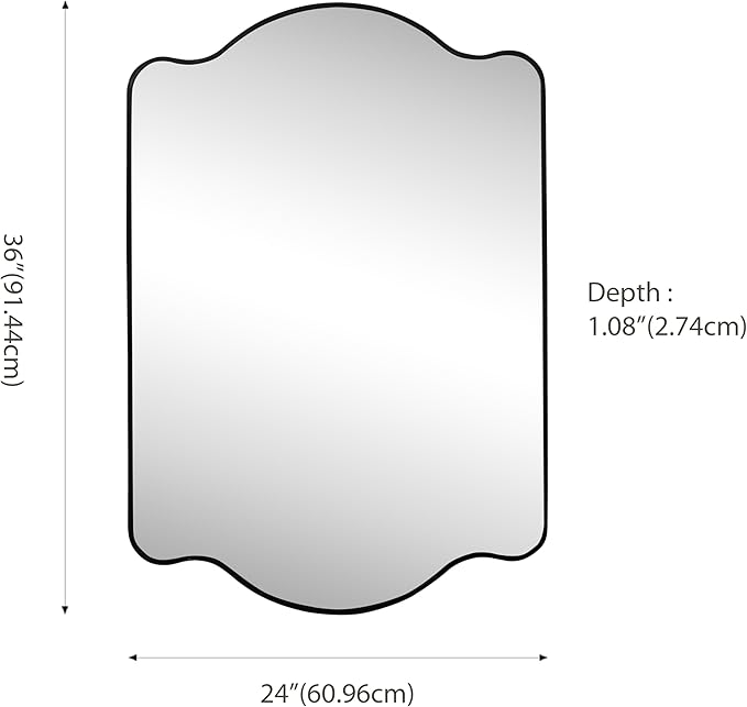 JONATHAN Y MIR205A Louisa 24 in. W x 36 in. H Medium Scalloped Rectangular Metal Framed Wall Mirror, for Bathroom, Living Room, Bedroom, Black