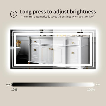 WTTY LED Bathroom Mirror 72''x40'' with Front and Backlight, Large Dimmable LED Vanity Wall Mirrors, Double LED Bathroom Mirror with Anti-Fog, 3 Colors, Memory Function, Shatter-Proof, ETL Listed