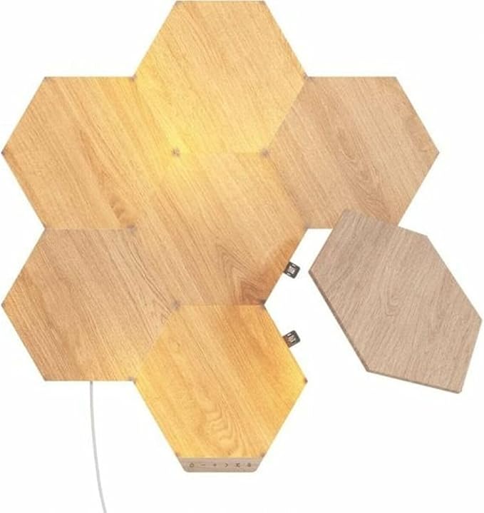 Nanoleaf Elements Wood Look Smart Wall Lights, Hexagon LED Wall Lights work with Alexa Google Assistant, Home Wall Decor for Living Room with Music Sync, Touch Control, Ambient Lighting, 7 PK