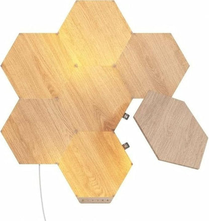 Nanoleaf Elements Wood Look Smart Wall Lights, Hexagon LED Wall Lights work with Alexa Google Assistant, Home Wall Decor for Living Room with Music Sync, Touch Control, Ambient Lighting, 7 PK