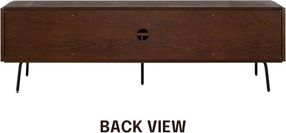 NTC Veil TV Stand with 4 Doors for TVs up to 75’’, Media Console with Vertical Groove Design and Metal Legs, Modern Entertainment Center for Living Room and Bedroom, Effortless Assembly, Dark Walnut