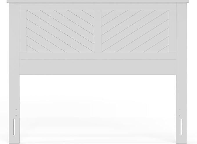 Serene Poplar Wood Full Size Headboard in White, Modern Farmhouse Panel with Chevron Scoring, Casual Coastal Style, Easy Assembly, Quality Materials