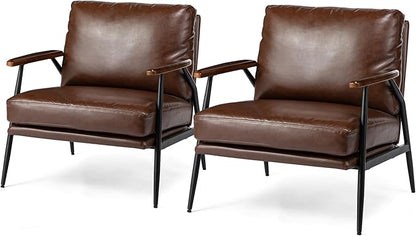 Glitzhome Modern Accent Chairs Set of 2, Metal Framed Living Room Chairs with Upholstered Cushion, Comfy Sofa Chair for Bedroom Reception Area Study Room, Coffee- 2 Set