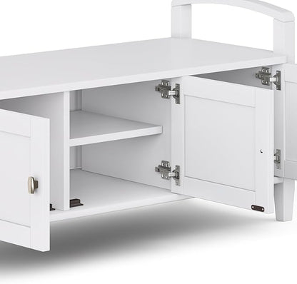 SIMPLIHOME Warm Shaker Entryway Storage Bench - 44 inch Wide Solid Wood Storage Seat in White, Transitional Bench Seat for Mudroom or Living Room with Lift-Up Lid and Shaker-Style Panels