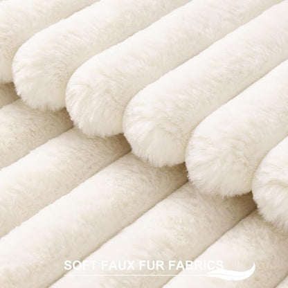 Pallene Faux Fur Plush Lumbar Christmas Throw Pillow Covers 12x20 Set of 2, Luxury Soft Fluffy Striped Decorative Pillow Covers for Sofa, Couch, Living Room, Cream White
