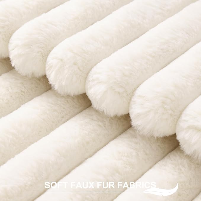 Pallene Faux Fur Plush Christmas Throw Pillow Covers 22x22 Set of 2, Luxury Soft Fluffy Striped Decorative Pillow Covers for Sofa, Couch, Living Room, Cream White