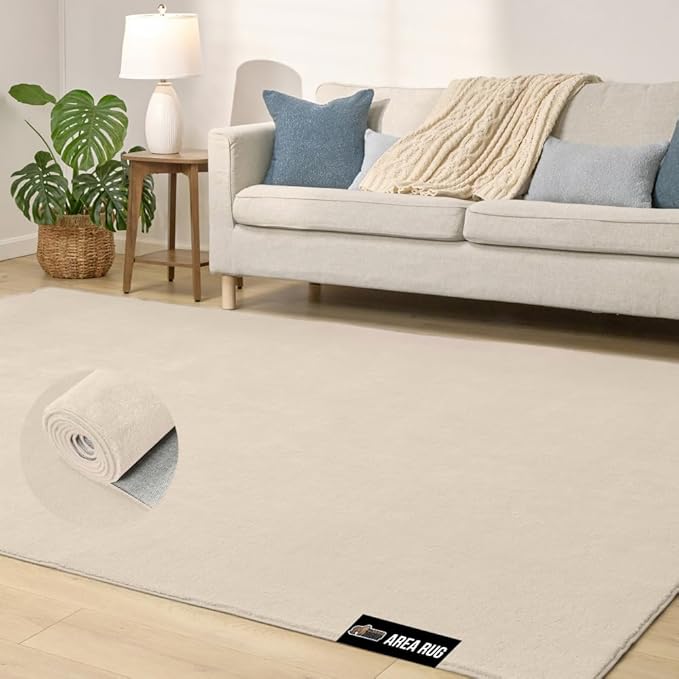 GORILLA GRIP Slip Resistant Soft Washable Stain Resistant Area Rug, Plush Thick Carpet for Nursery, Bedroom, Living Room, Non-Shedding Floor Rugs, Kid and Pet Friendly, Baby Home Decor, 4x6, Ivory