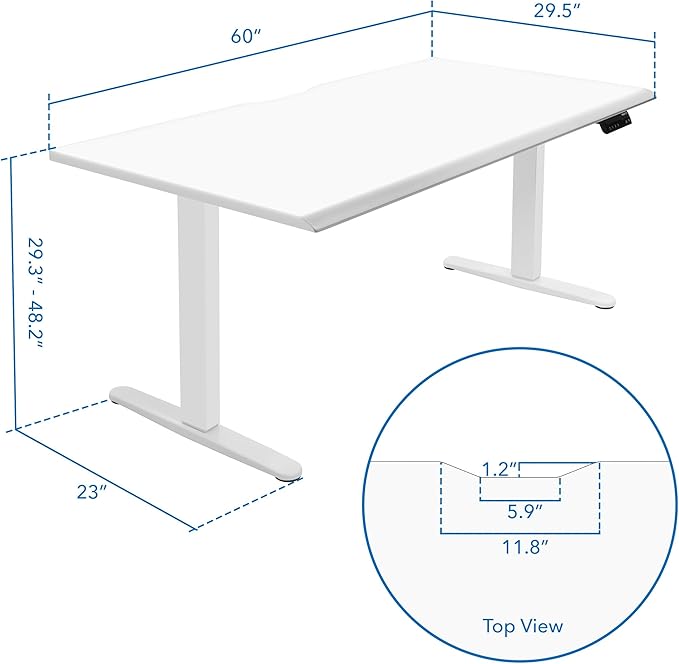 Mount-It! 60" Electric Standing Desk – White Adjustable Height Sit Stand Desk with One-Piece Desktop, Memory Presets, Ergonomic Beveled Edge, White Frame & White Top