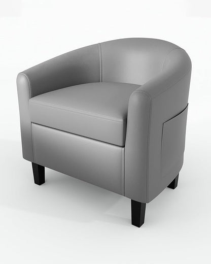 GarveeHome Accent Chairs Faux Leather Chairs Barrel Club Chairs Comfy Living Room Chairs with Sturdy Legs for Bedroom Reading Room Waiting Room(Gray)