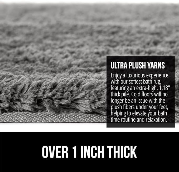 GORILLA GRIP Bathroom Rugs, Ultra Soft Absorbent Mat, Thick Plush Bath Rug, Machine Washable, Microfiber Quick Dry, Mats for Shower, Bathtub and Floor, Home Decor Accessories, 24x17, Gray