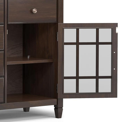 SIMPLIHOME Connaught Buffet - 60 inch Wide Solid Wood 3-Door Sideboard Buffet in Chestnut Brown, Traditional Storage Cabinet for Dining Room or Kitchen with Adjustable Shelves and Classic Molding