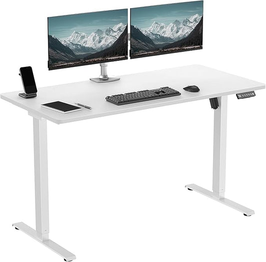 One-Piece Electric Standing Desk, 48 x 24 Inch Adjustable Height Sit to Stand Up Desk for Home Office, Work & Study, White Frame & White Desktop (2 Packages)