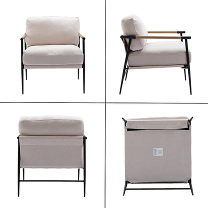 HEAH-YO Modern Accent Chairs Set of 2, Upholstered Living Room Chairs with Backrest and Metal Legs, Comfy Armchairs Side Chairs for Bedroom, Beige