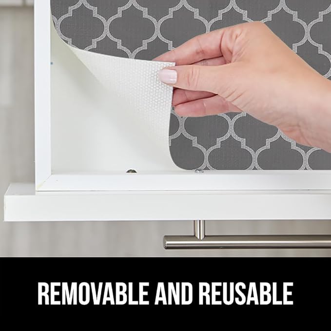 GORILLA GRIP DripGuard Shelf Liner, Non Adhesive Drawer and Kitchen Cabinet Protector, 20x240 Inch, Slip Resistant BPA Free Smooth Surface Plastic Liners for Cabinets, Bathrooms, Closets, White Gray