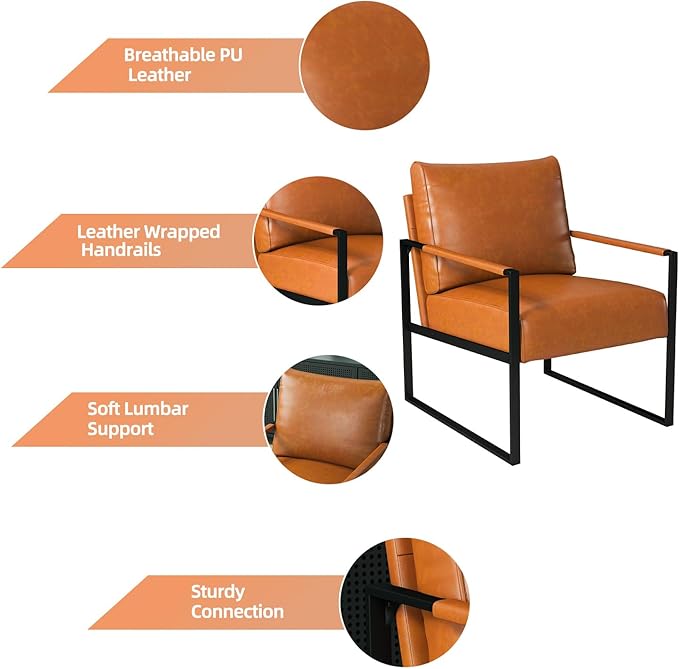 INZOY Accent Arm Chair with Metal Frame Set of 4, Comfy Living Room Chair with Plump Backrest and Cushion, Mid Century Modern Chair with Sturdy Structure, Easy to Clean, Brown