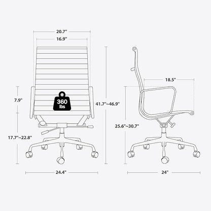 Ribbed Office Chair with Top Grain Leather - High Back Ergonomic Desk Chair with Aluminum Arm Rest and 5-Star Base, Swivel Chairs Light Green