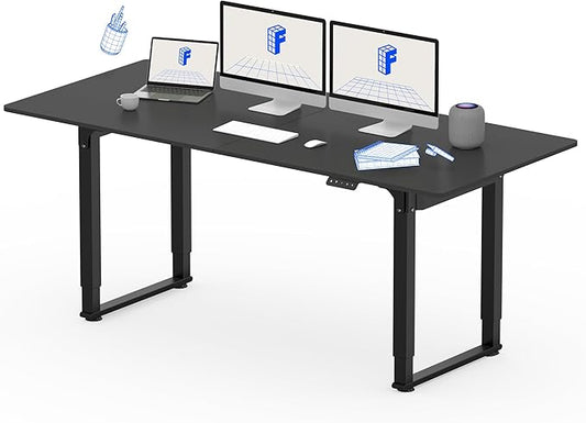 FLEXISPOT 4 Leg Standing Desk 71 x 32 Inch Electric Adjustable Height Sit Stand Desk with Splice Board Home Office Desk, Black Top + Black Frame