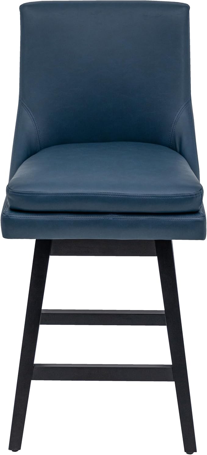 Bar Stools Set of 4, PU Leather Barstools, 26 Inch Upholstered Counter Stools with 14.2" High Back and Footrest, Swivel Counter Height Barstools for Kitchen Island Home Bar Navy Blue