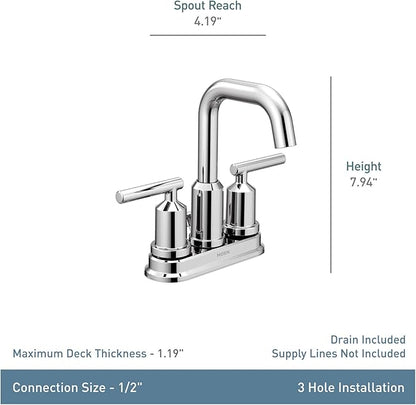 Moen Gibson Matte Black Two-Handle Centerset Modern Bathroom Faucet with Drain Assembly for 4-inch 3-Hole Countertops, 6150BL