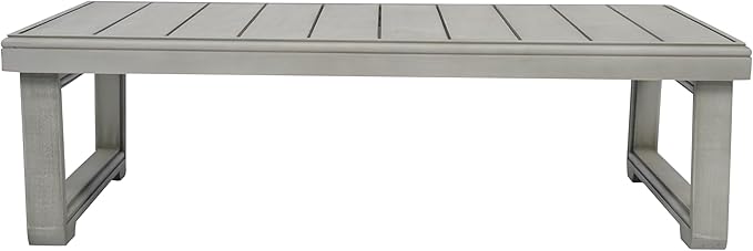 Christopher Knight Home Rammus 2 Pieces Outdoor Conversation Set, Acacia Wood Chat Set, Rectangular Coffee Table and Patio Loveseat Sofa, Slat Design Patio Furniture Set for Garden, Beige + Light Grey