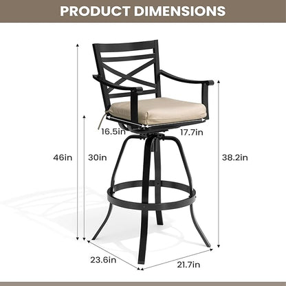 Pellebant 4 Pack Sunbrella Outdoor Bar Stools 30", Aluminum Swivel Patio Bar Height Bar Stools with Footrest and Backrest, for Deck Lawn Garden(Canvas Antique Beige)