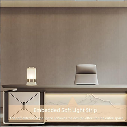86IN L-Shaped Executive Desk with Drawer Cabinet, Executive Office Desk with LED Strip & Exquisite Handle & Fashionable Pattern Design