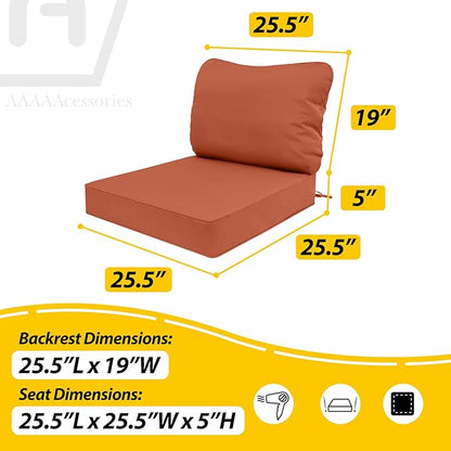 AAAAAcessories Outdoor Deep Seat Cushions, Waterproof, Fade-Resistant Patio Furniture Replacement Cushions, 25.5" x 25.5" x 5" + 25.5" x 19", Rust