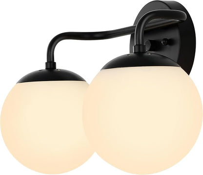 JONATHAN Y JYL3535B Louis Parisian Globe 15" 2-Light Metal/Frosted Glass Modern Contemporary LED Vanity Light Midcentury, Glam, Transitional, Office, Living Room, Dining Room, Bedroom, Black