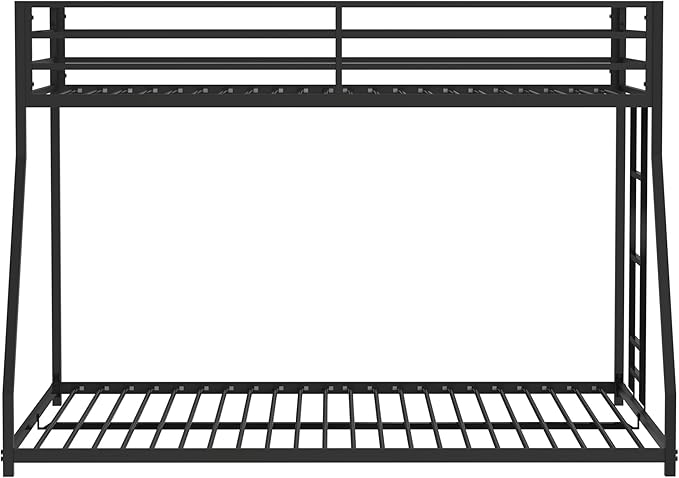 Twin Over Full Bunk Bed for Adults with Stairs Flat Rungs, Metal Bunk Beds Twin Over Full Size for Teens Dorm Bedroom Guest Room,Heavy Duty Bunk Beds with Ladder and Guardrail