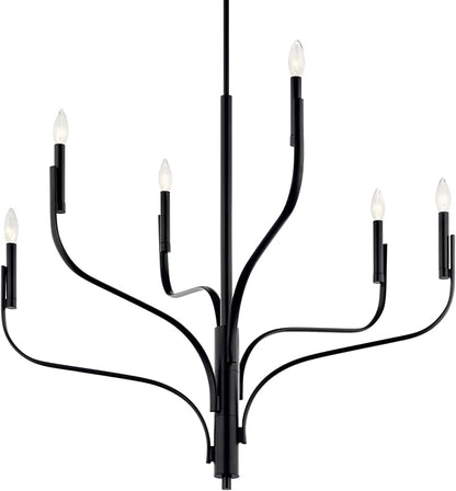 KICHLER Livadia 6-Light Chandelier, Soft Modern-Light in Black, for Foyer, Great Room, or Vaulted Dining or Bedroom (33" x 36.25"), 52673BK