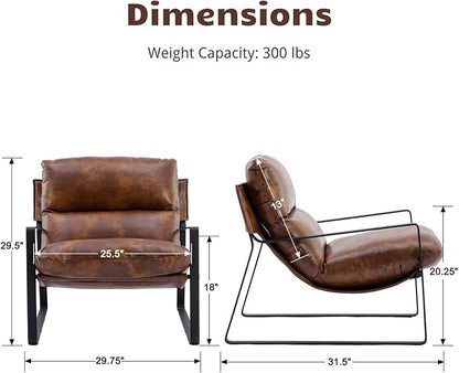 HEAH-YO Modern Accent Chairs Set of 2, PU Faux Leather Living Room Chairs with Removable Cushion and Solid Metal Frame, Comfy Reading Chairs for Bedroom, Brown