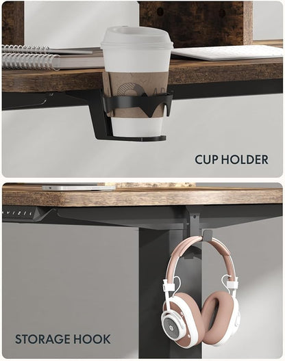 FLEXISPOT Standing Desk with Monitor Stand, 55 x 24 Inches One-Piece Electric Height Adjustable Computer Desk with Cup Holder, Home Office Desks (Black Frame+ Rustic Top)