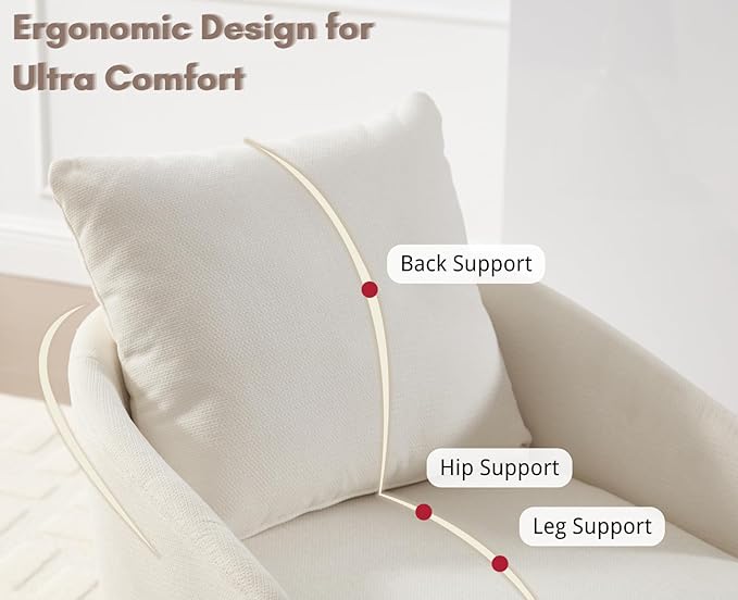CIMOTA Swivel Accent Chairs Set of 2, Modern Barrel Armchairs with 360° Swivel Base and Pillow, Upholstered Fabric Club Chairs for Living Room/Reading/Office, Beige