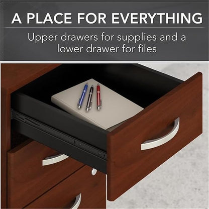 Pemberly Row Engineered Wood 72W Desk with Mobile File Cabinet in Hansen Cherry