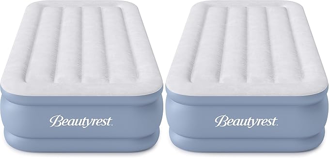 Beautyrest Hi-Loft Twin Size Air Mattress with Vertical Beam Construction, Edge Support, External Pump and Puncture Resistant Vinyl for Guests and Camping (Pack of 2)