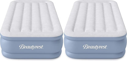Beautyrest Hi-Loft Twin Size Air Mattress with Vertical Beam Construction, Edge Support, External Pump and Puncture Resistant Vinyl for Guests and Camping (Pack of 2)