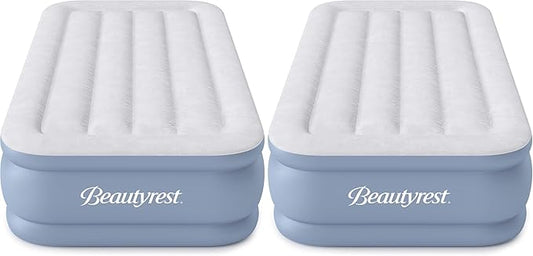 Beautyrest Hi-Loft Twin Size Air Mattress with Vertical Beam Construction, Edge Support, External Pump and Puncture Resistant Vinyl for Guests and Camping (Pack of 2)