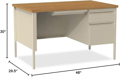 Lorell Single Right Pedestal Desk, 48 by 30 by 29-1/2-Inch, Putty Oak