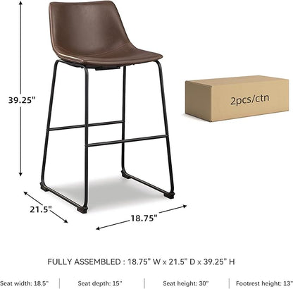 Signature Design by Ashley Centiar Urban Industrial 28.75" Pub Height Bucket Seat Barstool, 2 Count, Brown