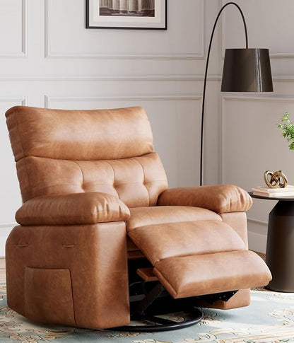 GarveeHome Oversized 27" Recliner Chairs, Classic Manual Leather Recliner, Home Theater Seating with Lumbar & Arms Support for Living Room, Bedroom and Nursery - Coffee