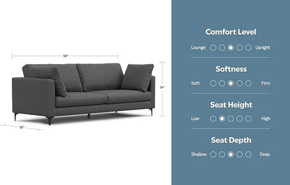 SIMPLIHOME Ava Sofa in 100% Recycled Polyester Tightly Woven Performance Fabric, Pebble Grey, 90-inches Wide, Handcrafted Mid-Century Modern Style Sofa for Living Room or Couch for Family Room