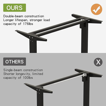 Radlove Electric Height Adjustable Standing Desk, 55 x 24 Inches Sit Stand up Workstation, Splice Board Memory Computer Table Ergonomic (Black Frame + 55" Black+Brown Top)