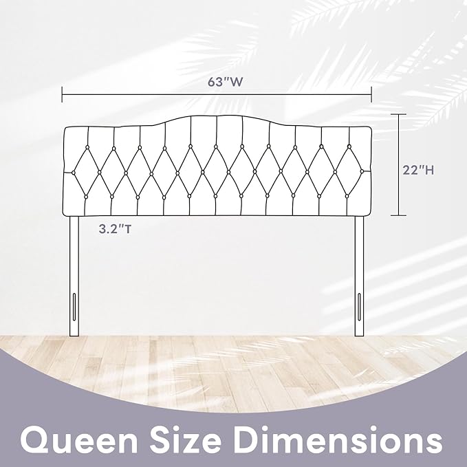 Upholstered Queen Headboard, Button Diamond Tufted Headboard with Adjustable Height and Solid Wood Leg, Velvet Padded Headboards for Queen Size Bed, Modern Head Board, Dark Grey