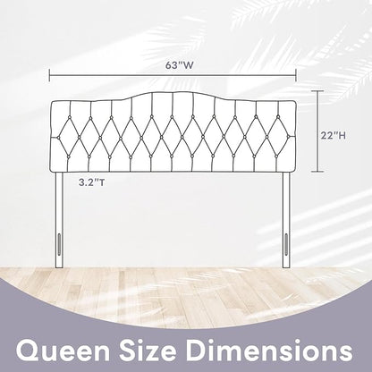 Upholstered Queen Headboard, Button Diamond Tufted Headboard with Adjustable Height and Solid Wood Leg, Velvet Padded Headboards for Queen Size Bed, Modern Head Board, Dark Grey