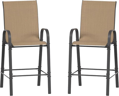 Amopatio Outdoor Bar Stools Set of 2,Comfortable High Back Patio Bar Chairs,All-Weather Sturdy Bar Height Outdoor Chairs for Porch, Backyard, Brown