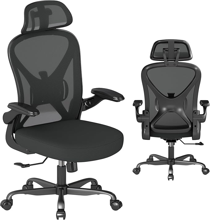 ZZH Ergonomic Office Chair Set of 6 with Adjustable Lumbar Support and Headrest, Mesh Home Office Desk Chair with Wheels and Flip-up Arms, Black
