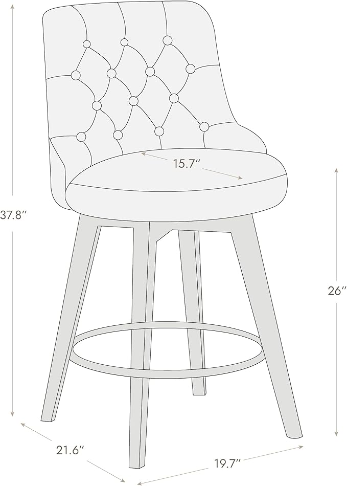 Watson & Whitely Modern Swivel Bar Stools, Performance Fabric Upholstered Counter Height Bar Stool with Back, Solid Wood Legs, 26" H Seat, Set of 2, Flint Grey